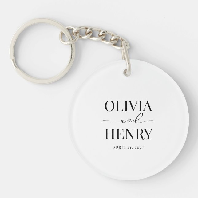 Classic Elegant Script Wedding Rehearsal Dinner Keychain (Front)