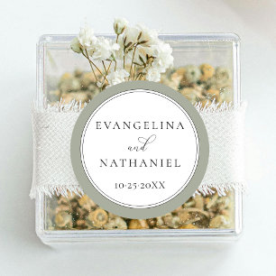 Classic Elegant Script White Green Wedding Favour Round Sticker
