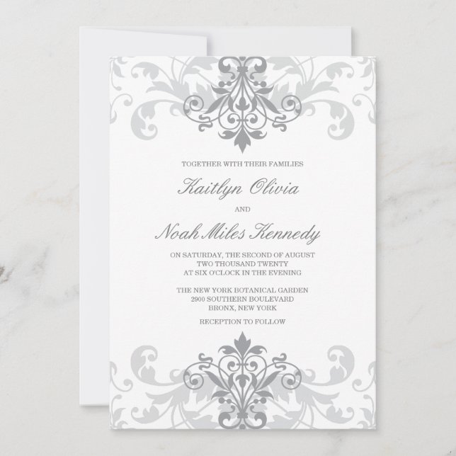 Classic & Elegant Silver Ironwork Catholic Wedding Invitation (Front)