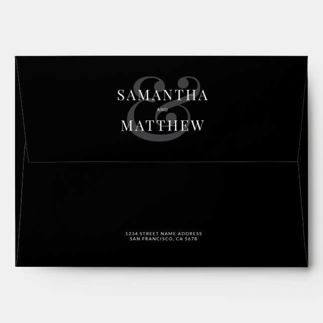 Classic Elegant Simple Black & White Wedding Envelope (Back (Top Flap))
