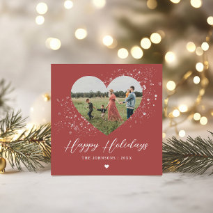 Classic Elegant Snowflake Flurries Heart Photo Holiday Card