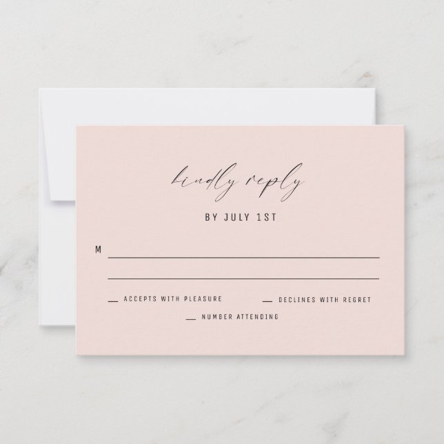 Classic Elegant Soft Pink Wedding Reply Card (Front)