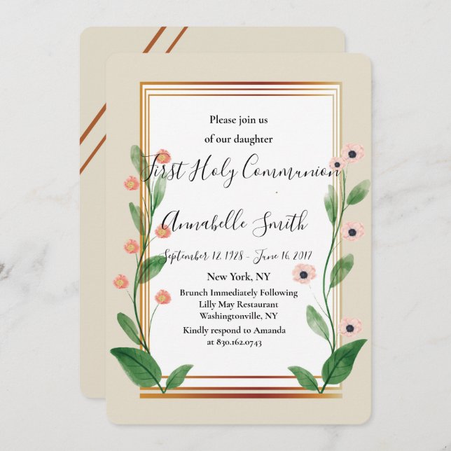 Classic & Elegant Sophisticated    First Holy Comm Invitation (Front/Back)