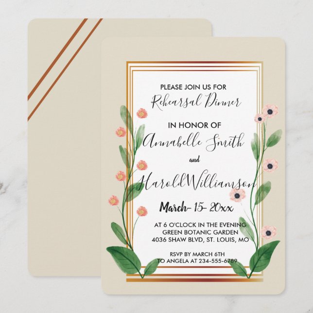 Classic & Elegant Sophisticated Rehearsal Dinner Invitation (Front/Back)