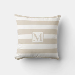 Classic elegant tan beige white strips monogram throw pillow
