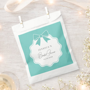 Classic Elegant Teal Blue Bow Ribbon Bridal Shower Favour Bag