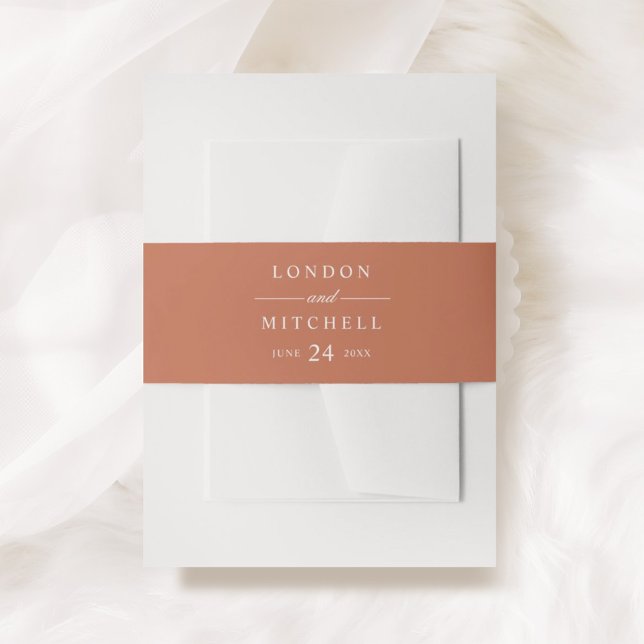 Classic Elegant Terracotta Orange Wedding Monogram Invitation Belly Band (Creator Uploaded)