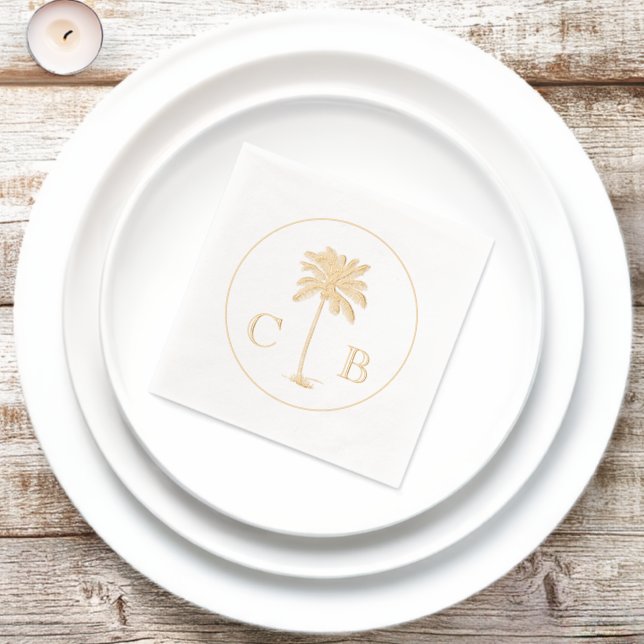 Classic Elegant Tropical Palms Wedding Monograms  Foil Napkins (Insitu)