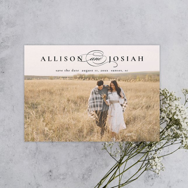 Classic Elegant Typography Names Photo Wedding Sav Magnetic Invitation (Creator Uploaded)