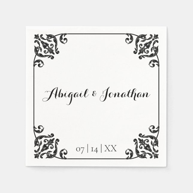 Classic Elegant Vintage Baroque Framed Wedding Napkin (Front)