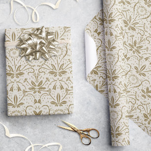 Classic Elegant Vintage Beige Gold Floral Pattern Wrapping Paper