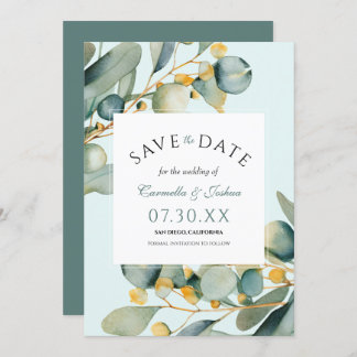Classic Elegant Watercolor Eucalyptus Boho Wedding Save The Date