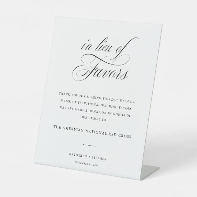 Classic Elegant Wedding In Lieu Of Favours Sign (Front)