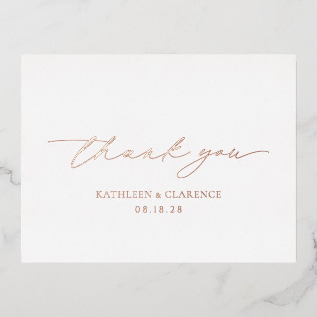 Classic Elegant Wedding Thank You Foil Invitation Postcard (Front)