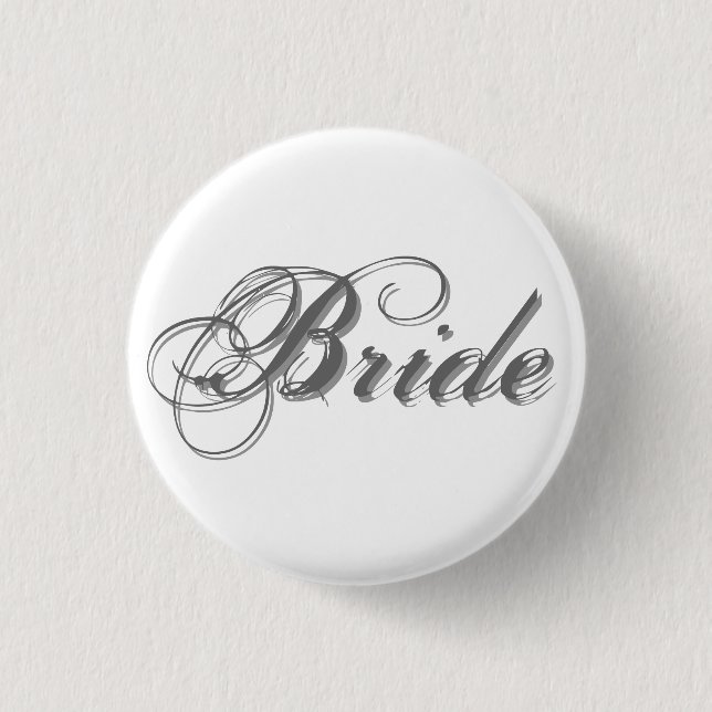 Classic, elegant white and grey bride button (Front)