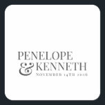 Classic Elegant White Custom Wedding Names Square Sticker<br><div class="desc">Classic Elegant Typography Custom Wedding Names Square Sticker with White Background</div>