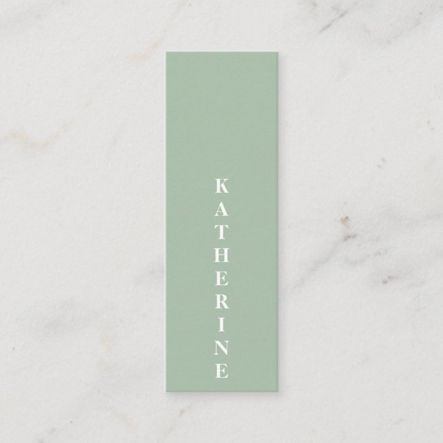 Classic elegant white green minimalist photo plain mini business card (Front)