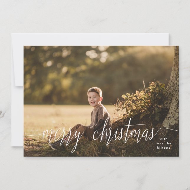 Classic Elegant White Merry Christmas Photo Holiday Card (Front)