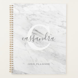 Classic Elegant White Monogram Marble Texture Planner