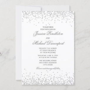 Classic Elegant White Silver Glitter Wedding Invitation