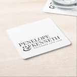 Classic Elegant White Simple Custom Wedding Names Square Paper Coaster<br><div class="desc">Classic Elegant Typography Custom Wedding Names Paper Coaster with Black Text on a White Background</div>