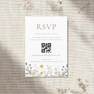 Classic Elegant Wildflower Wedding QR code RSVP Card