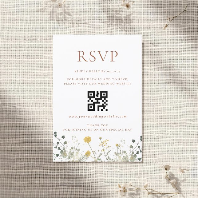 Classic Elegant Wildflower Wedding QR code RSVP Card (Creator Uploaded)
