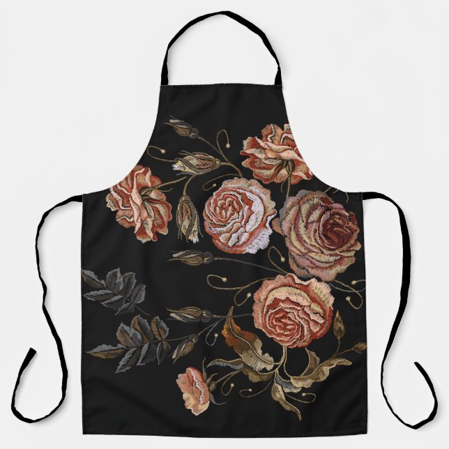 Classic embroidery vintage buds of roses pattern apron (Front)