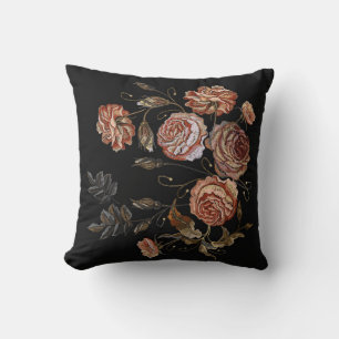 Classic embroidery vintage buds of roses pattern throw pillow