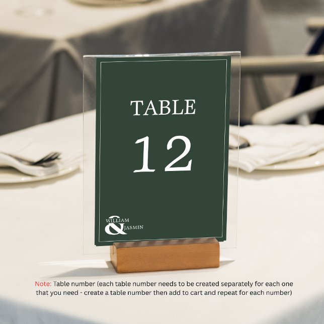 Classic Emerald Green Border & Names Wedding Table Number (Creator Uploaded)