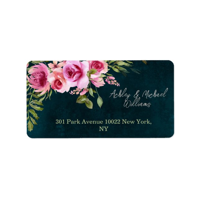 Classic Emerald Green Floral Dark Moody Wedding Label (Front)