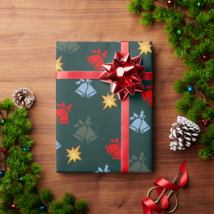 Classic Emerald Green Jingle Bell Star Christmas Wrapping Paper