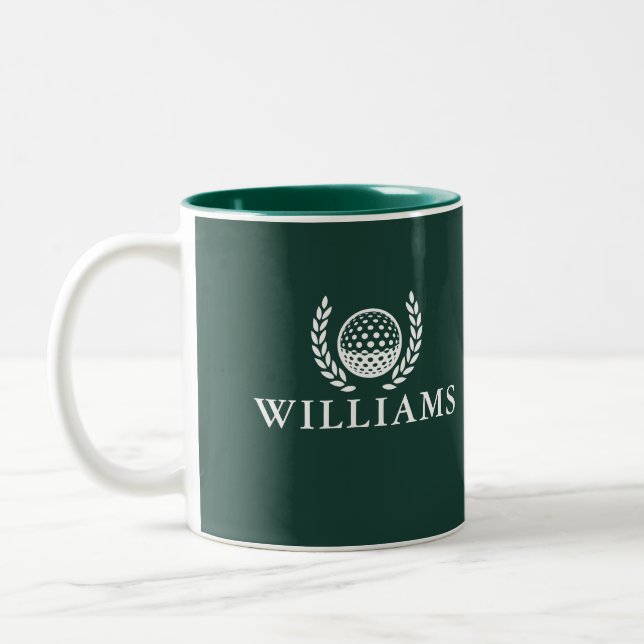 Classic Emerald Green Personalized Name Monogram Two-Tone Coffee Mug (Left)