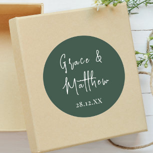 Classic Emerald Green Personalized Wedding Favour Round Sticker