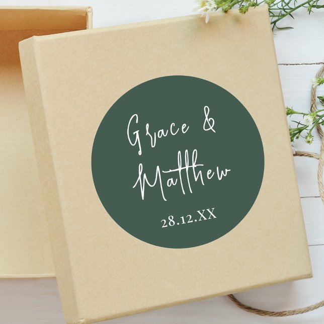 Classic Emerald Green Personalized Wedding Favour Round Sticker (Creator Uploaded)