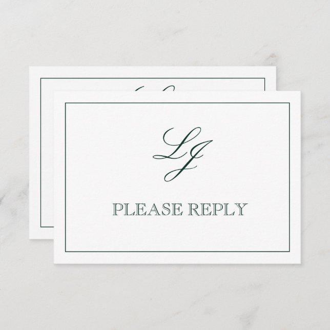 Classic Emerald Green Script Monogram No Meals RSVP Card (Front/Back)