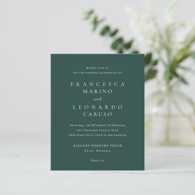 Classic Emerald Green Simple Wedding Invitation (Standing Front)