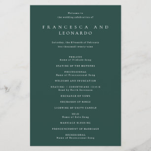 Classic Emerald Green Simple Wedding Program