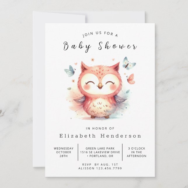 Classic Enchanted Owl Baby Shower Invitation (Front)
