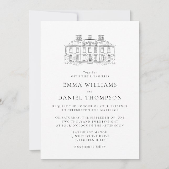 Classic Estate Illustration Wedding Invitation (Devant)