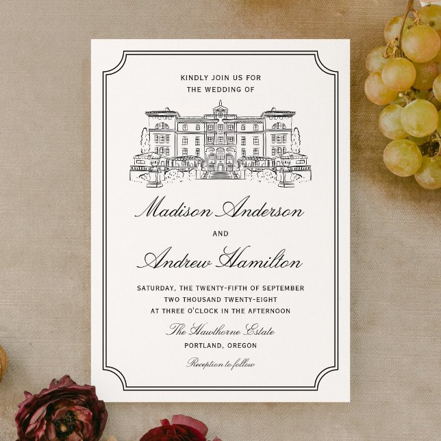 Classic Estate Illustration Wedding Invitation (Creator Uploaded)