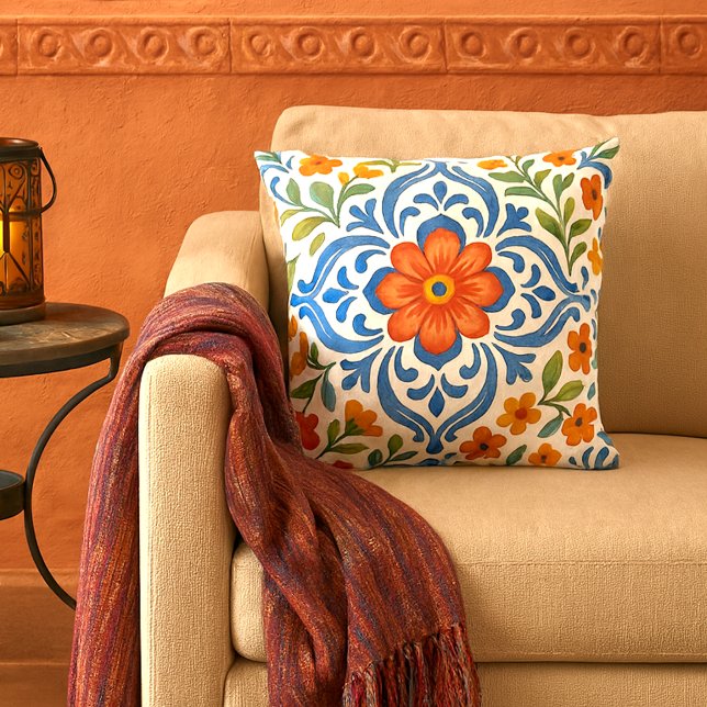 Classic Ethnic Mediterranean Floral Art Pattern Throw Pillow (Creator Uploaded)