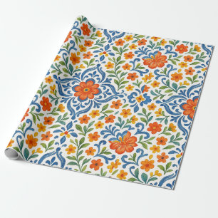 Classic Ethnic Mediterranean Floral Art Pattern Wrapping Paper