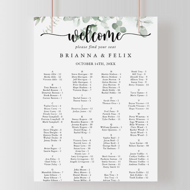 Classic Eucalyptus Alphabetical Seating Chart (Creator Uploaded)