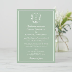 Classic Eucalyptus Floral Crest Monogram Wedding Invitation