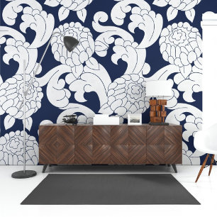 Classic European White Floral Motifs Wallpaper