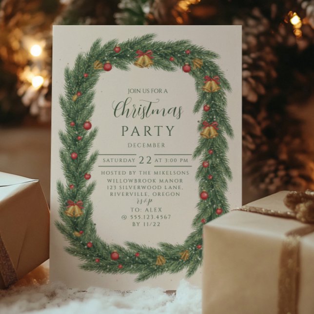 Classic Evergreen Bell Christmas Invitation (Creator Uploaded)