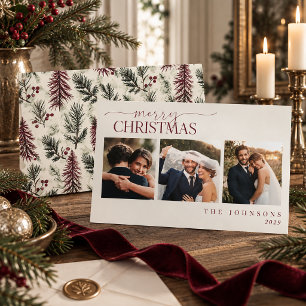 Classic Evergreen Berry First Married Xmas Photo Holiday Card