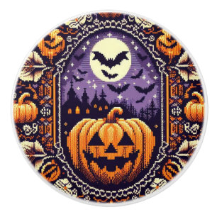 Classic Fair Isle Halloween/Pumpkin Ceramic Knob