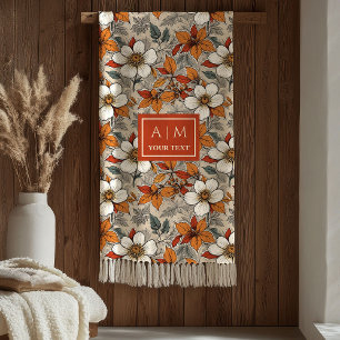 Classic Fall Flowers Olive Green Terracotta Blanke Fleece Blanket